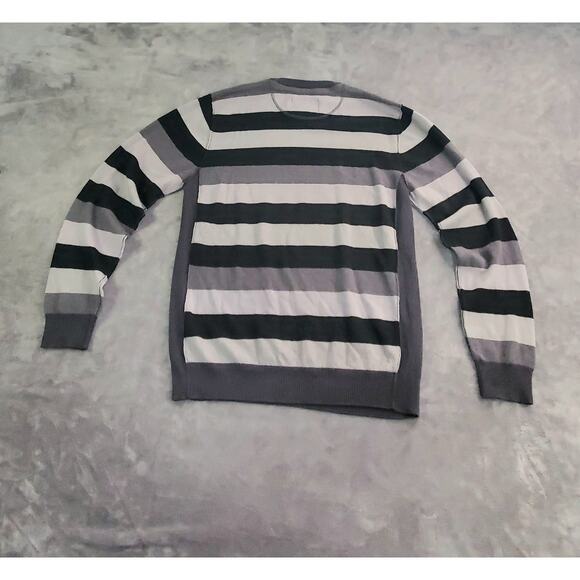 Buffalo David Bitton Size L Lambswool Gray Striped Crewneck Sweater Winter C5-20 - Picture 8 of 9